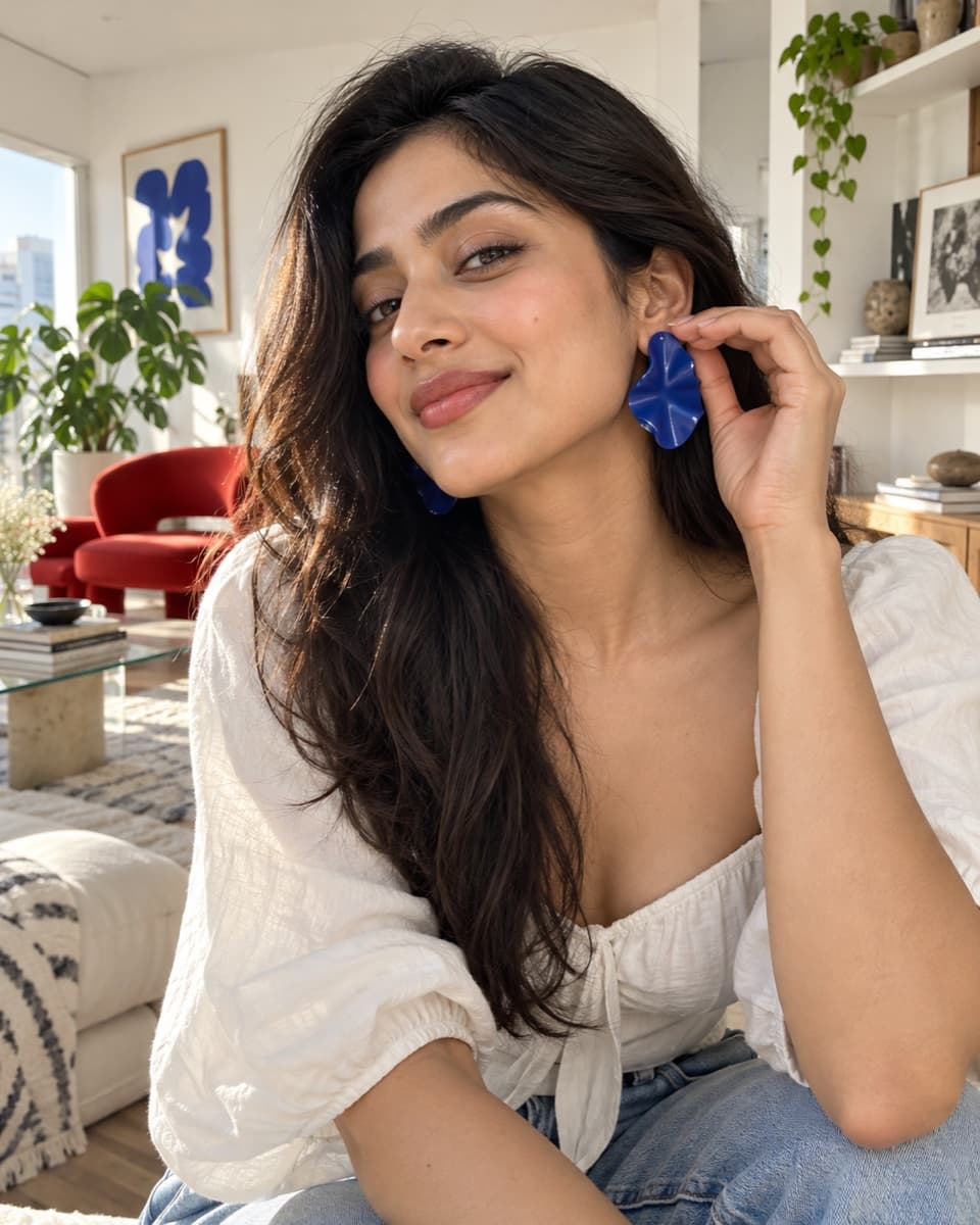 Creator wearing statement earrings